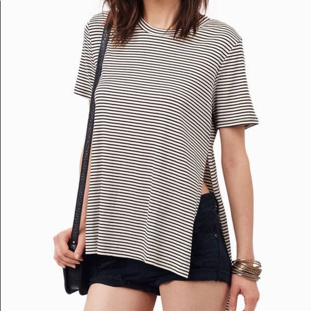 Black & White Striped Side Slit T-Shirt